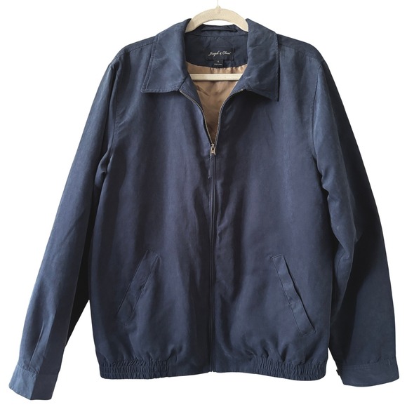 Joseph & Feiss Mens Size Large Navy Blue Bomber Jacket Classic Luxury Lined
